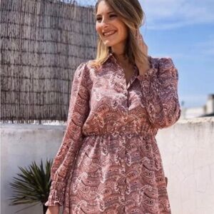 Paisley Print Long Sleeve Dress